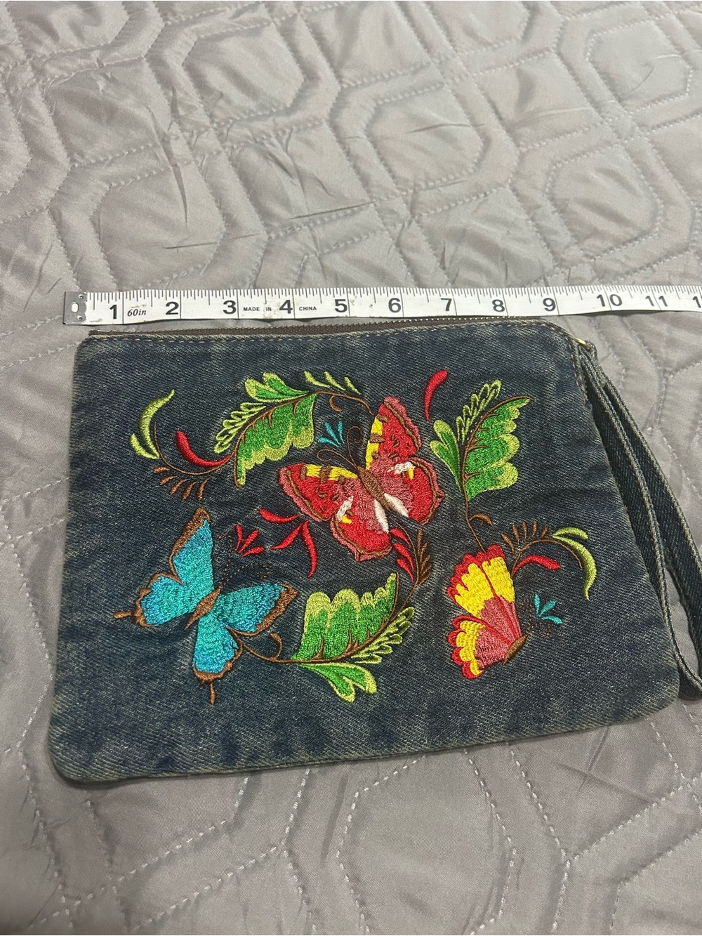 Patricia Nash Denim Wristlet with Colorful Butterfly Embroidery - Picture 7 of 10